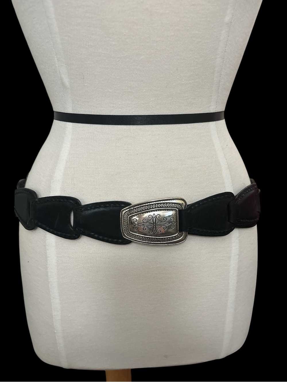 Brighton Black Leather Belt with Decorative Silver-Tone Buckle